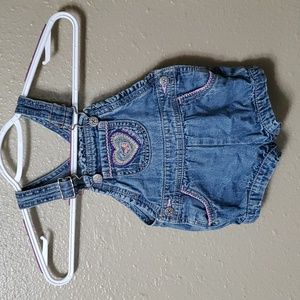 Oshkosh B'gosh Denim Vestback Overall Shorts 12 Months Heart Embroidery
